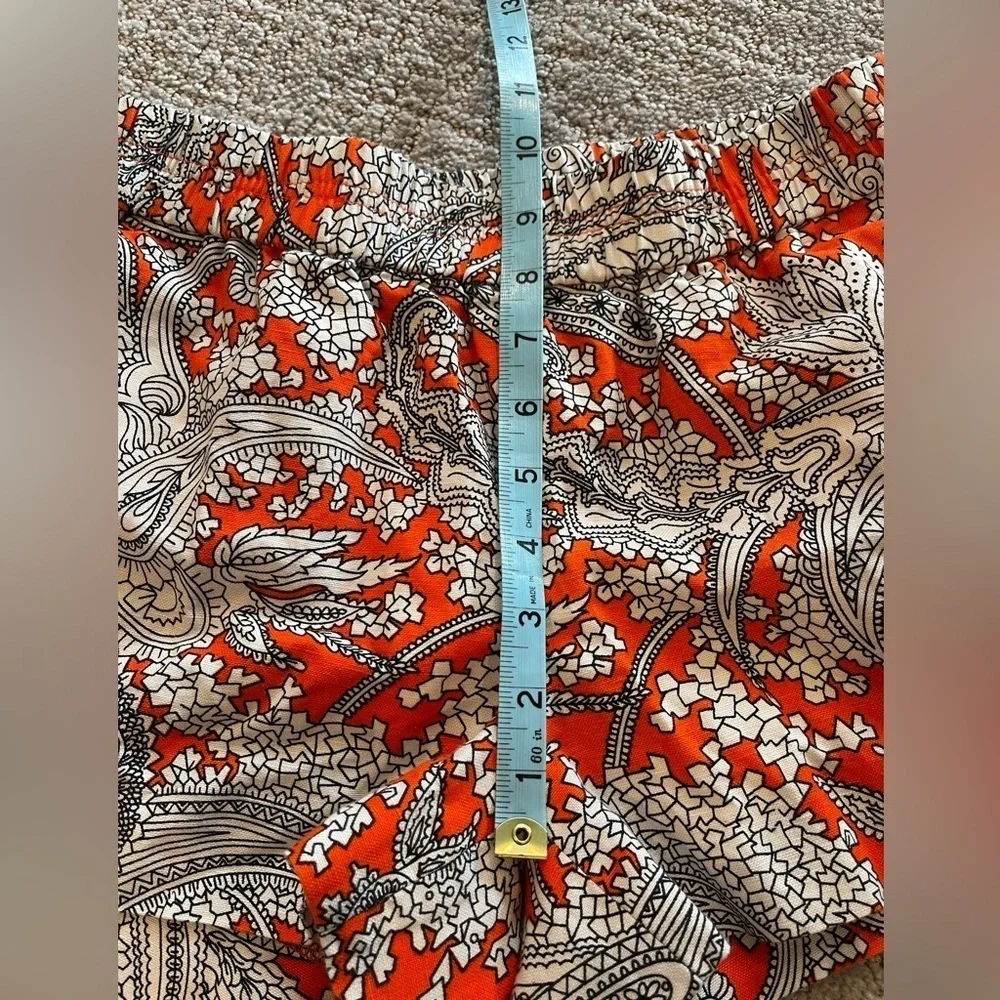 J. Crew Linen Blend Orange/White/Black Paisley Women's Shorts, 3” Inseam, Size 2